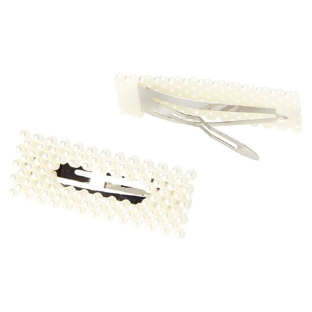 Barrette perles imitation blanc x2