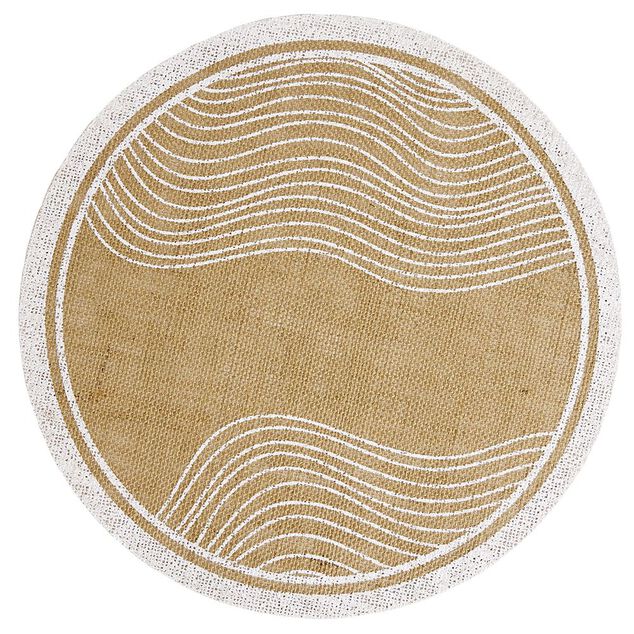 Set de table rond en jute naturel et blanc motif soleil ou vague Ø38cm