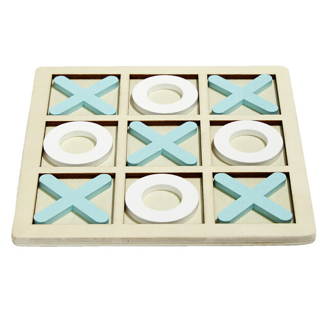 Jeu de morpion bois 14x14cm blanc/orange ou blanc/bleu