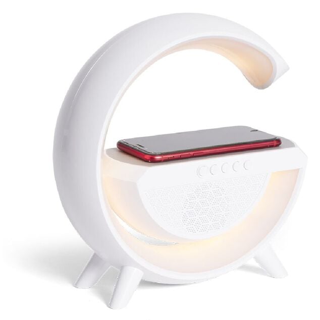 Enceinte multifonction forme G lampe et chargeur à induction