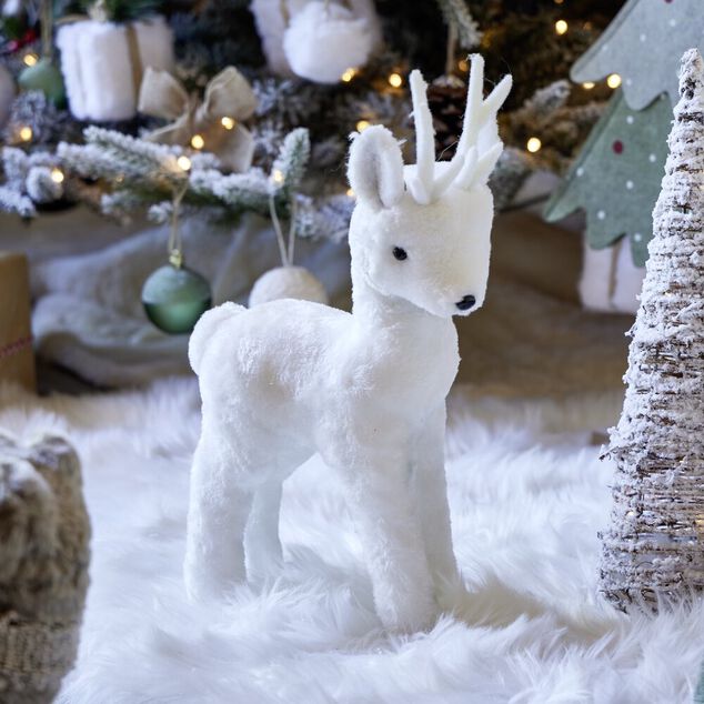 D&eacute;coration &agrave; poser renne debout H36 cm blanc
