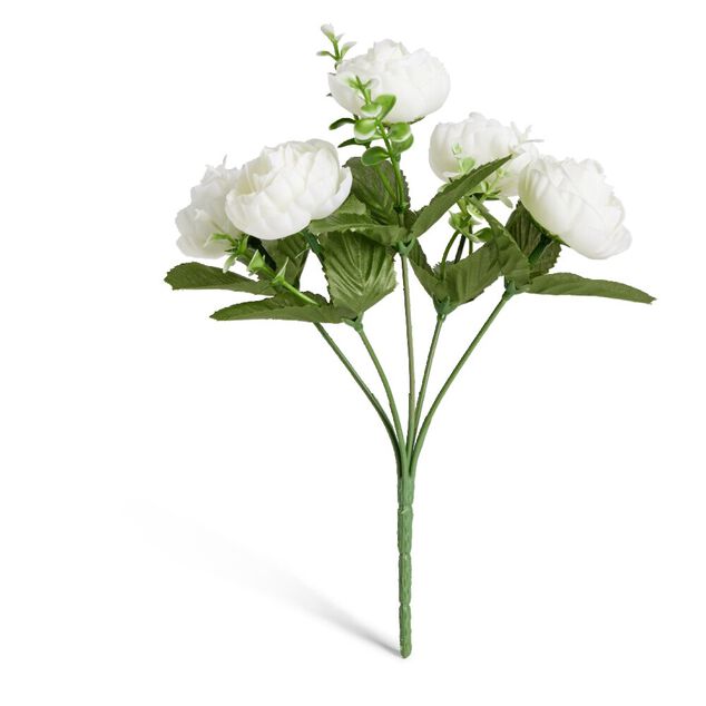 Bouquet fleurs artificielles renoncules blancs 5 t&ecirc;tes H23,5cm