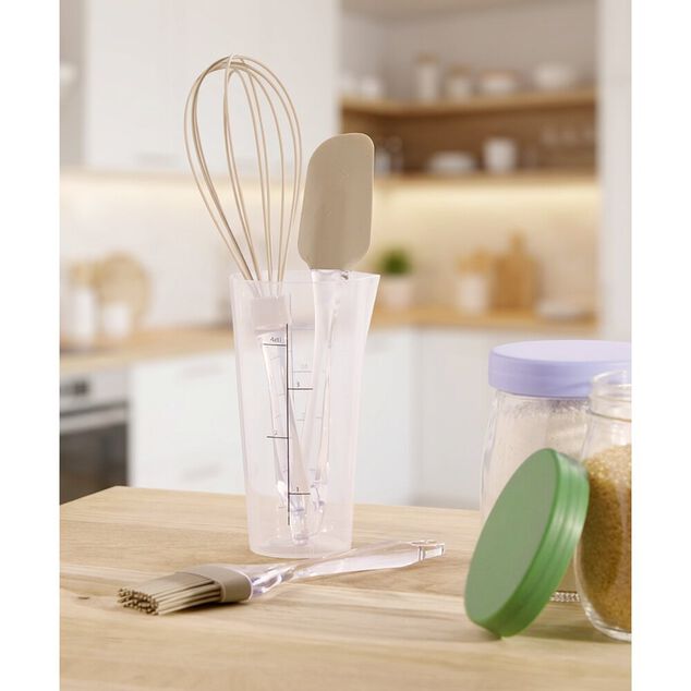 Kit p&acirc;tisserie ustensile x4 plastique et silicone beige