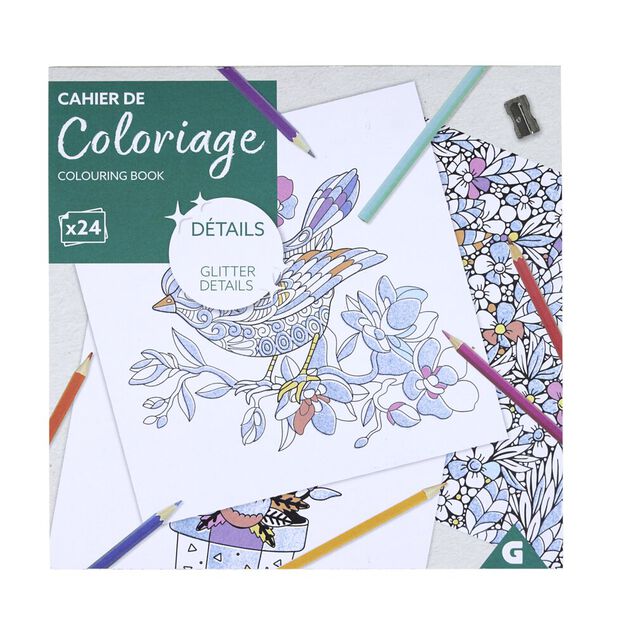 Cahier de coloriage 24 pages papier détails pailletés