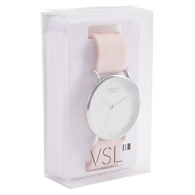 Montre &agrave; cadran rond argent&eacute; bracelet pastel