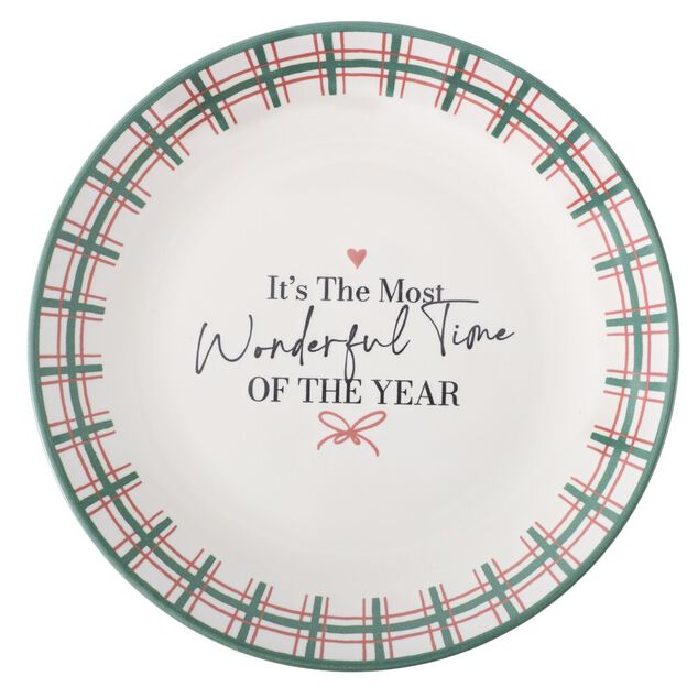 Assiete plate imprim&eacute; No&euml;l contour motif jacquard fa&iuml;ence &Oslash;20 cm