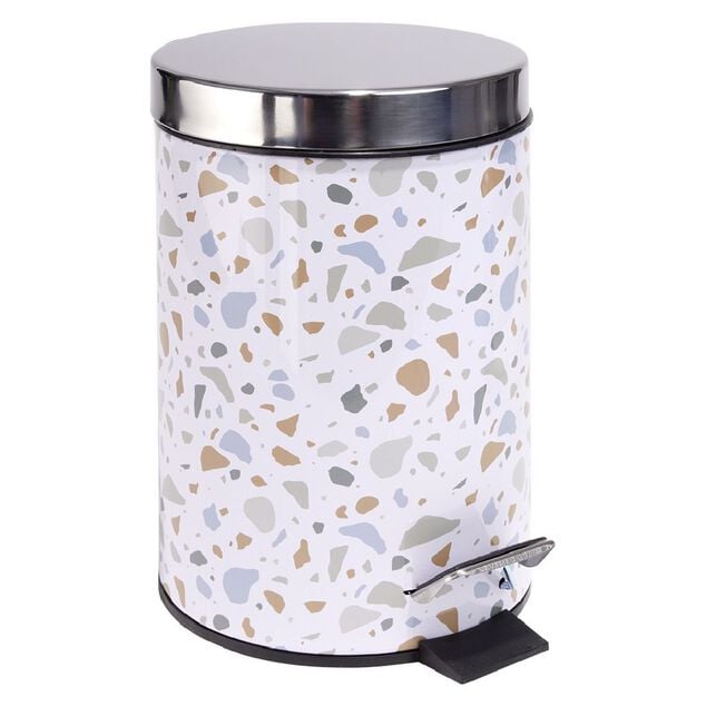 Poubelle salle de bain &agrave; p&eacute;dale m&eacute;tal terrazzo blanc bleu marron 3L