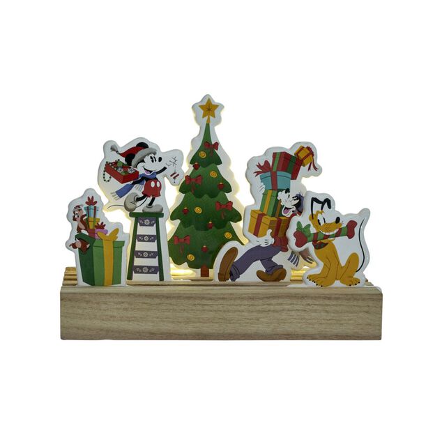 D&eacute;coration de No&euml;l lumineuse &agrave; poser Disney sur socle bois Mickey et ses amis