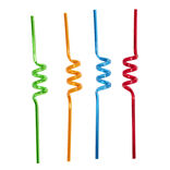 Lot de 4 pailles r&eacute;utilisables spirale plastique bleu/vert/rouge/orange