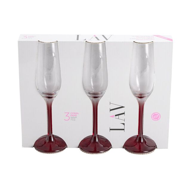Flûte à champagne x3 en verre avec pied rouge fumé 21,5cl