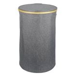 Coffre à linge rond 75L bambou et polyester gris