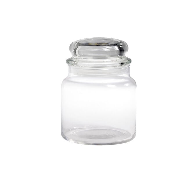 Bocal en verre transparent avec couvercle herm&eacute;tique 500ml - H.13cm