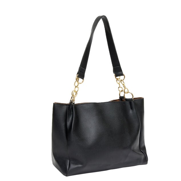 Sac femme fourre-tout simili anse cha&icirc;ne dor&eacute;e 33x11xH24cm - 2 mod&egrave;les noir ou beige