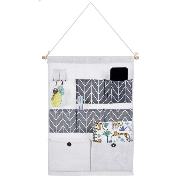 Organisateur mural en tissu 7 poches design beige gris