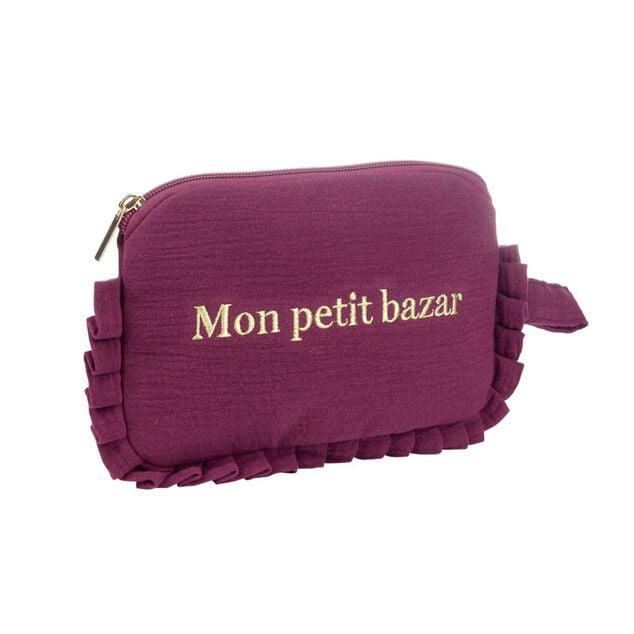 Trousse de toilette gaze de coton &agrave; volant 21x12xH13cm (3 mod&egrave;les)
