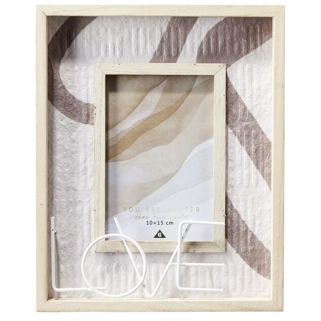 Cadre rectangulaire 21x26cm inscription LOVE en bois pour photo 10x15cm