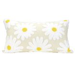 Coussin rectangulaire en polycoton blanc motif relief marguerite 30x50cm