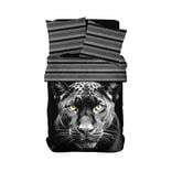 Parure de lit 2 personnes 240x220cm coton motif panthère noir et blanc