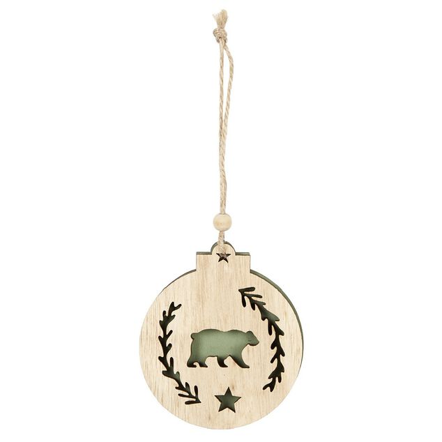 Supension ronde en bois nature motif ours ou hibou