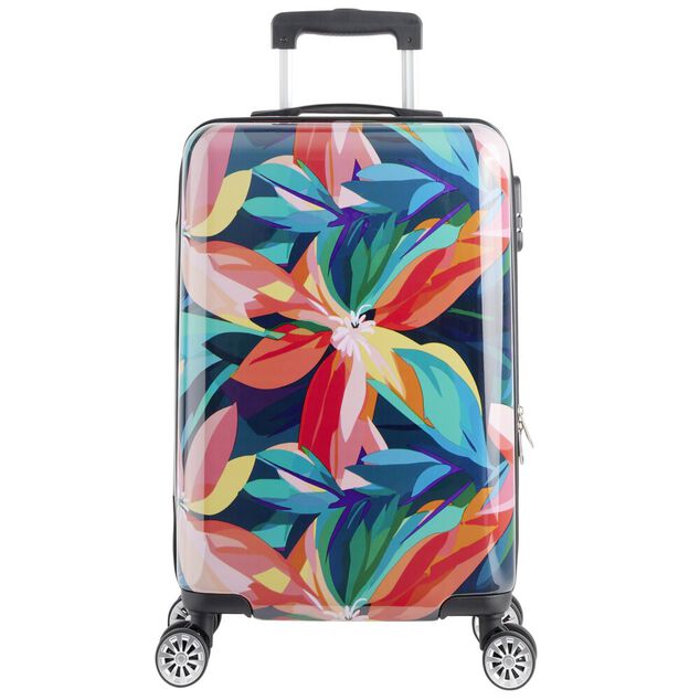 Valise cabine 39L trolley 4 roulettes motif floral tropical 38x28xH56,5cm
