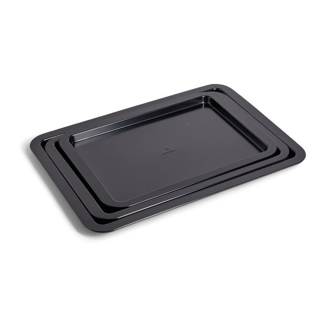 Lot de 3 plaques &agrave; four m&eacute;tal noir 38/43/48x29cm