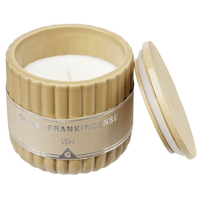 Bougie dans pot céramique et bambou Ø9xH8cm