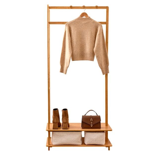 Penderie avec 2 étagères bambou marron