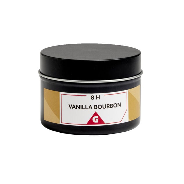 Bougie dans pot m&eacute;tal noir - Vanille