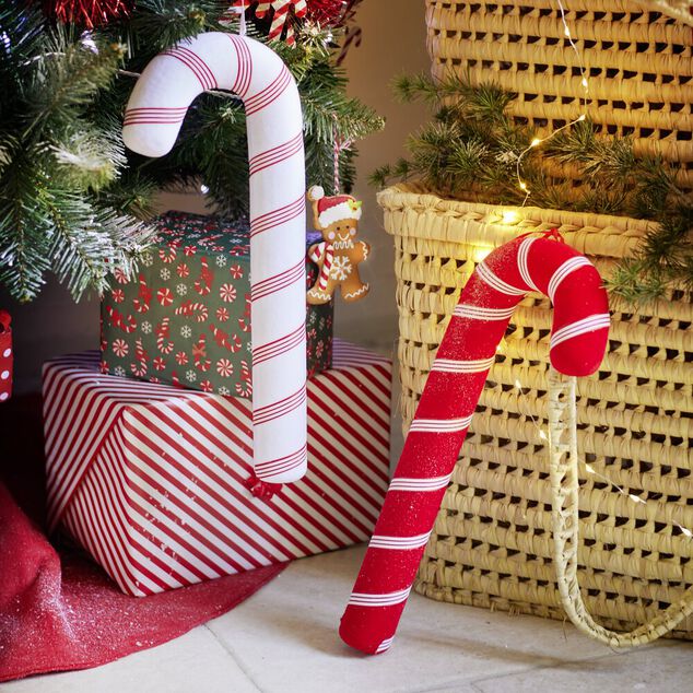 Canne &agrave; sucre d&eacute;co No&euml;l &agrave; suspendre blanche H40cm