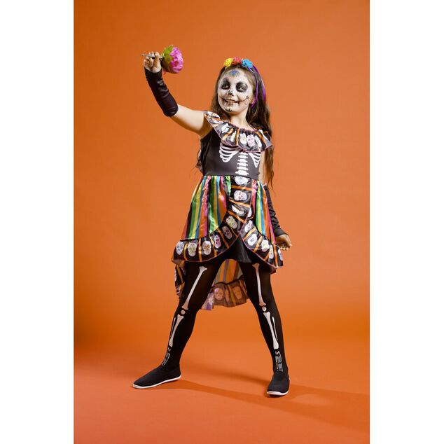 D&eacute;guisement enfant Dia de los Muertos squelette robe collant 7/10ans