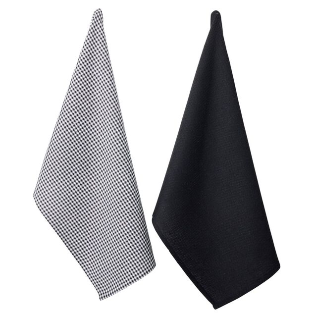 Torchon noir et blanc x2 - 100% coton 45x70cm