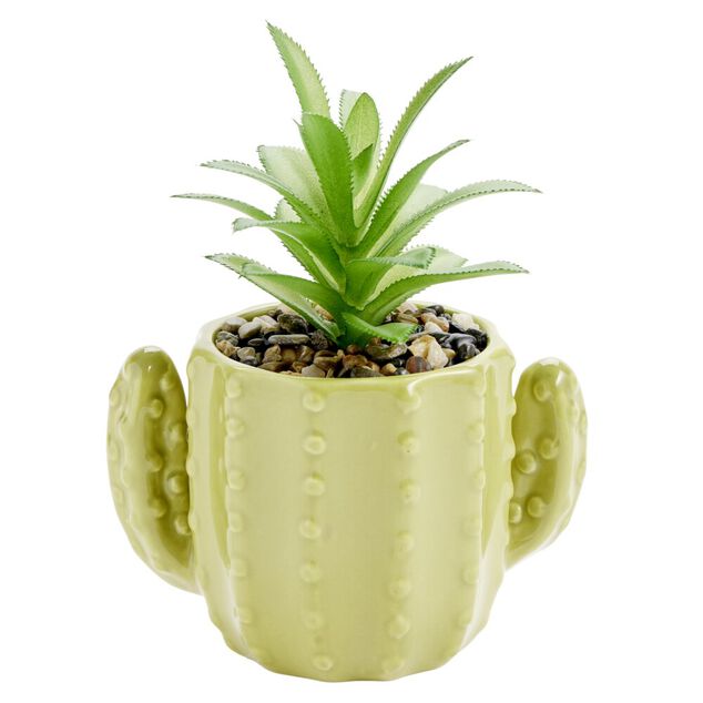 Plante artificielle dans pot forme cactus plastique vert 12x9xH17cm (2 mod&egrave;les)
