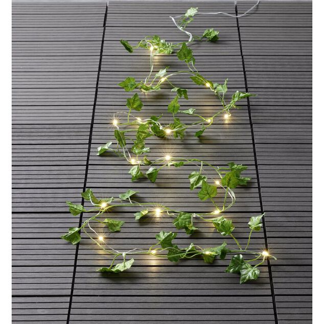 Guirlande lumineuse lierre artificiel vert 20 microled blanc chaud 2,9m