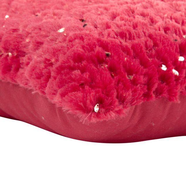 Coussin carr&eacute; tissu pilou sequins polyester L43X43XH10 cm (2 mod&egrave;les rouge ou vert)