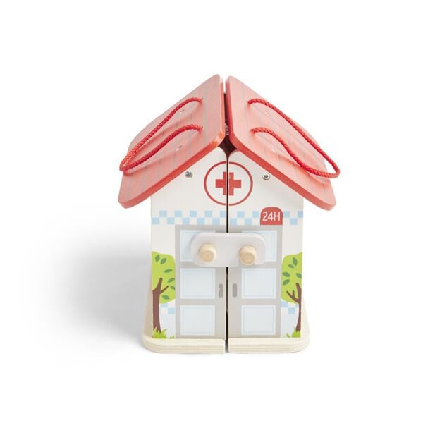 Ferme ou h&ocirc;pital ou caserne de pompiers pliable en bois 20,5x17,5xH19cm