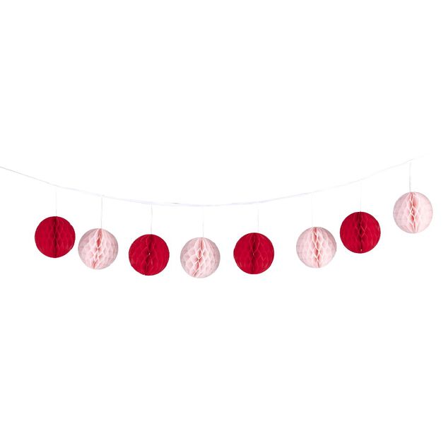 Guirlande boule en papier rose et rouge