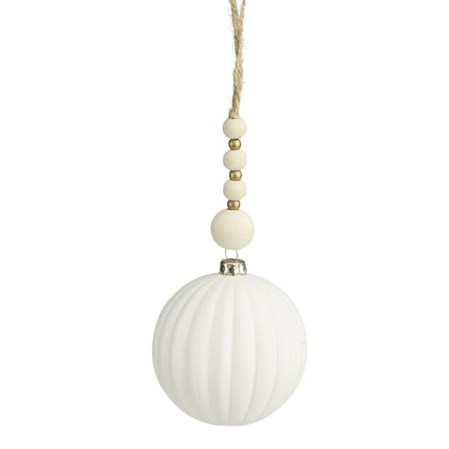 Boule de No&euml;l stri&eacute;e blanche &agrave; suspendre (2 mod&egrave;les)