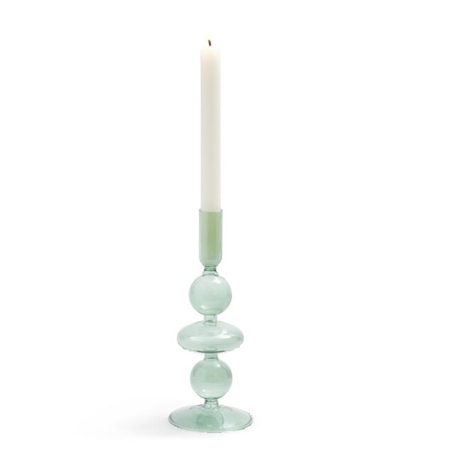 Bougeoir chandelier verre vert Ø8,7xH21,5cm