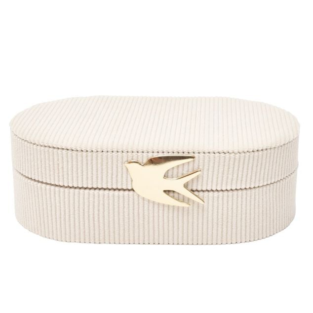 Bo&icirc;te &agrave; bijoux ovale velours fermoir m&eacute;tal dor&eacute;  hirondelle 22x13xH6,5cm (2 mod&egrave;les)