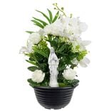 Pot fleur artificielle blanche d&eacute;cor coeur et vierge H45cm