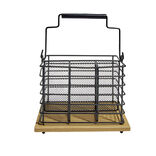 Porte couverts fer noir et bois marron 17,5x14x12cm