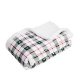 Plaid pilou pilou sherpa blanc motif tartan vert 120x150cm