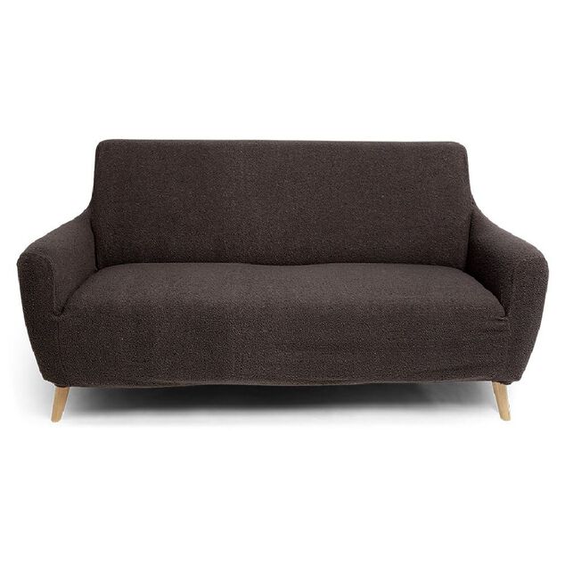 Prot&egrave;ge canap&eacute; extensible 2 places L145-185cm effet laine boucl&eacute;e gris fonc&eacute;