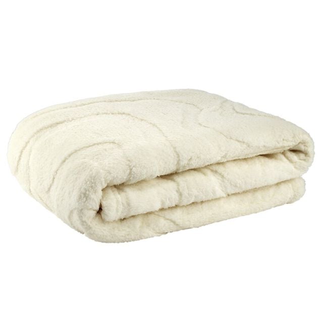 Plaid uni relief jacquard 130x190cm (2 mod&egrave;les beige ou blanc)