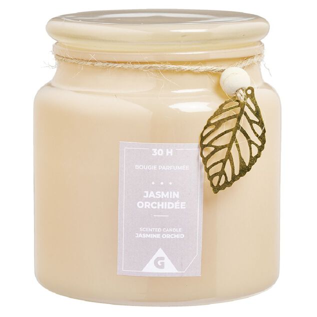 Bougie parfum&eacute;e dans bonbonni&egrave;re senteur jasmin orchid&eacute;e 30H