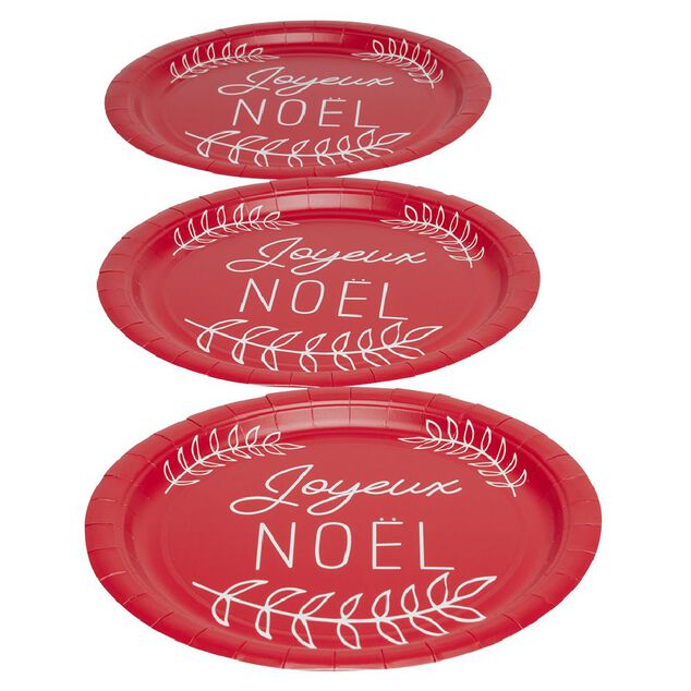 Lot de 10 assiettes en carton rouge "Joyeux No&euml;l"
