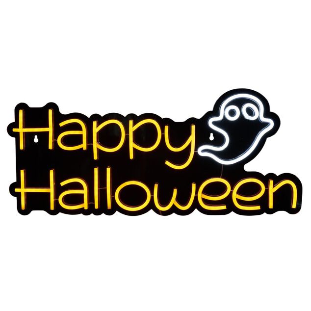 Lampe n&eacute;on Happy Halloween orange 60xH28,5cm
