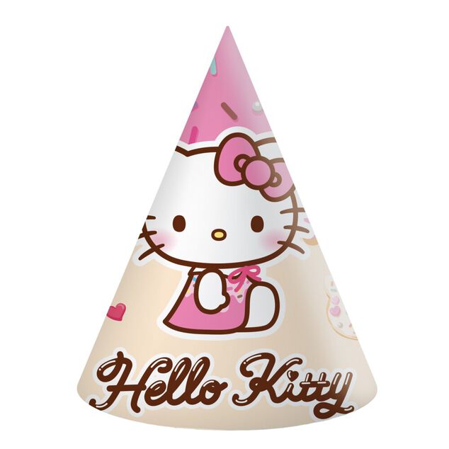 Chapeau de f&ecirc;te c&ocirc;ne x6 Hello Kitty carton multicolore