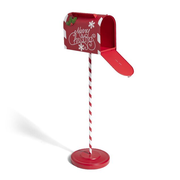 D&eacute;coration bo&icirc;te aux lettres de No&euml;l rouge et blanche H100cm