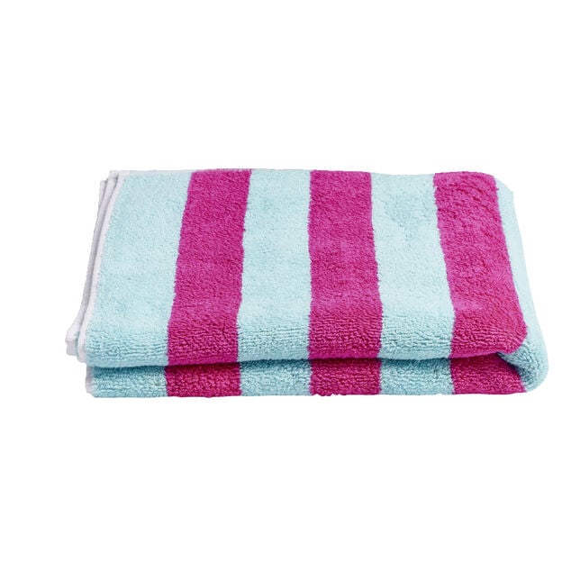 Serviette de plage 70x140cm ray&eacute;e rose et bleu 100% coton